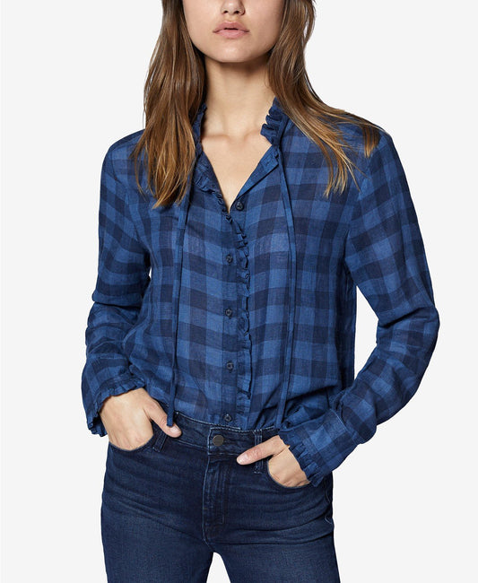 Sanctuary Greyson Checkered Tie-Neck Blouse - TopLine Fashion Lounge