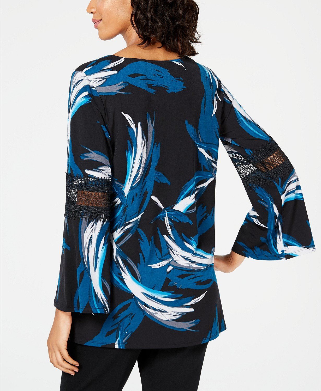 Alfani Crochet-Sleeve Printed Top Womens Printed Crochet Blouse - TopLine Fashion Lounge