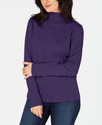 Karen Scott Long-Sleeve Cotton Turtleneck Cassis PXL - 