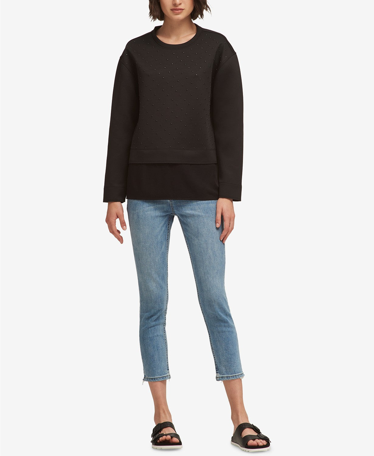 DKNY Studded Layered-Look Sweatshirt
