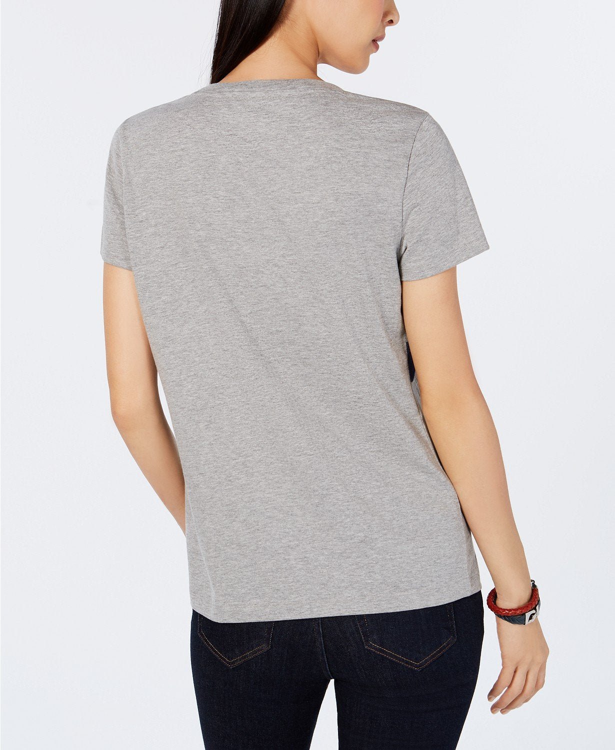 Tommy Hilfiger Womens Gray Short Sleeves Logo Heathered T-shirt Top - TopLine Fashion Lounge