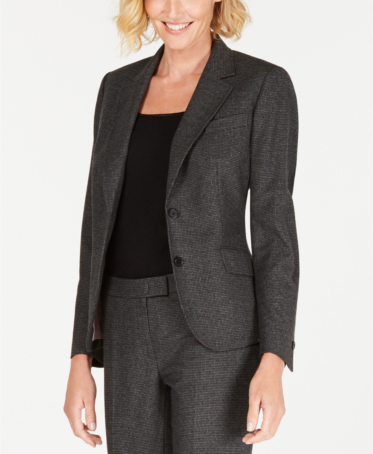 ANNE KLEIN Womens Black Pocketed Heather Wear To Work Jacket - TopLine Fashion Lounge