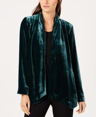 Eileen Fisher Womens Green Velvet Long Sleeves Blazer - TopLine Fashion Lounge