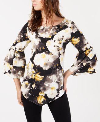 Alfani Womens Floral Tiered Sleeves Pullover Top - TopLine Fashion Lounge