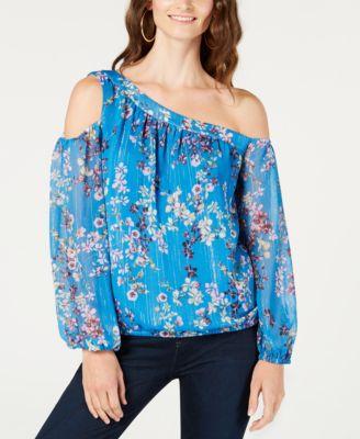 INC. Asymmetrical Cold-Shoulder Top BLUE