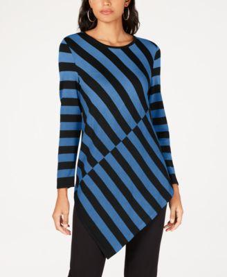 Alfani Womens Striped Asymmetric Pullover Top - TopLine Fashion Lounge