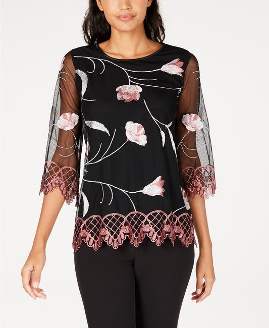 Summer Alfani Embroidered 3/4-Sleeve Top