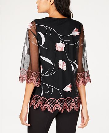 Summer Alfani Embroidered 3/4-Sleeve Top