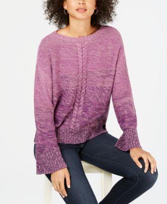 Style Co Gradient Front-Braid Sweater Dark Grape Marl XL - 