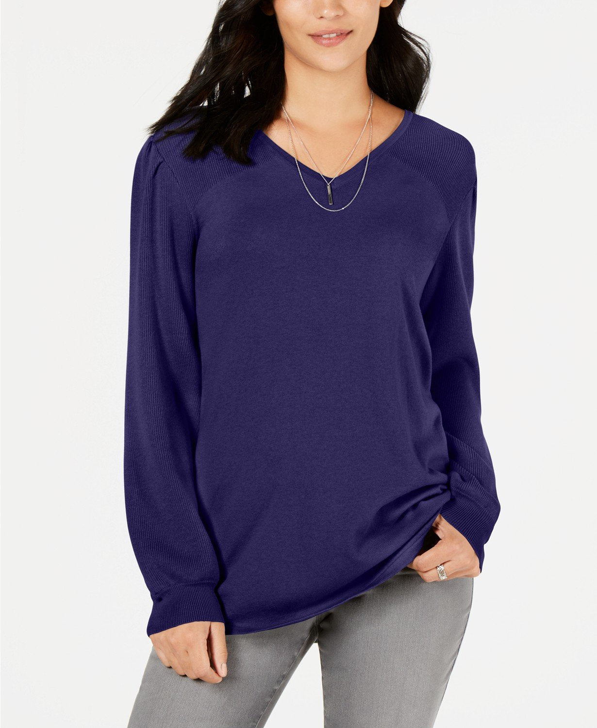 Style Co Pleated-Sleeve Tunic Sweater Midnight Iris XL