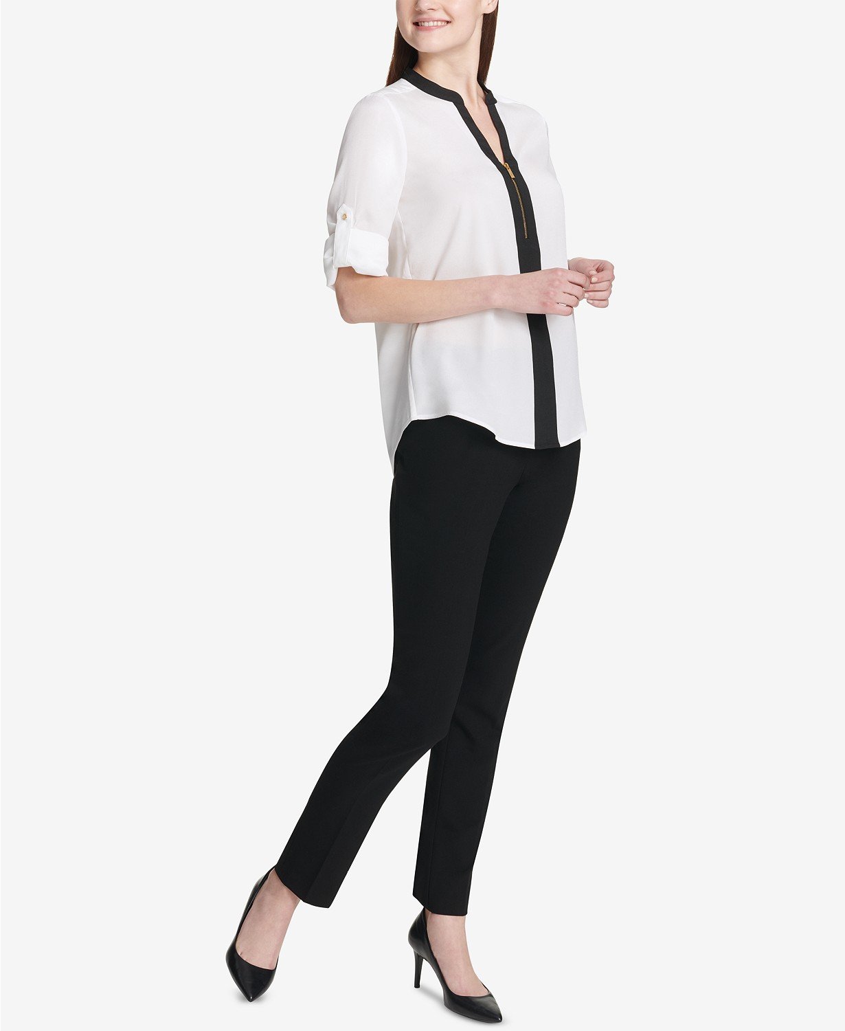 Calvin Klein Two-Tone Zip Blouse - TopLine Fashion Lounge