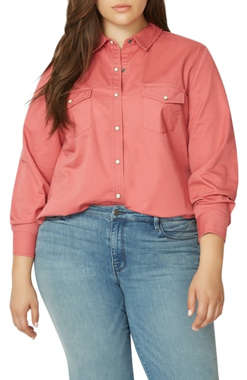 Sanctuary Womens Plus Cotton Long Sleeves Button-Down Top