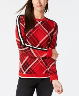 Charter Club Varsity-Stripe Plaid Sweater Ravishing Red Combo XL