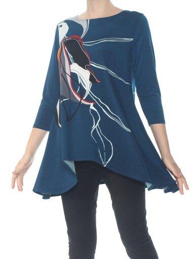 Alfani Printed High-Low Tunic Womens Blue Printed Top Size: M - TopLine Fashion Lounge