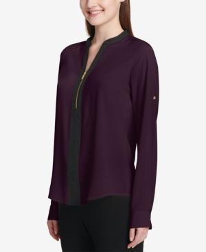Calvin Klein Two-Tone Zip Blouse - TopLine Fashion Lounge