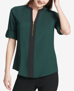 Calvin Klein Two-Tone Zip Blouse