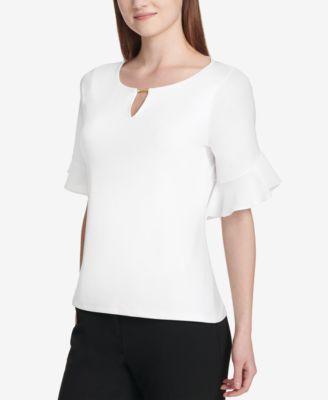 Calvin Klein Keyhole-Neck Ruffle-Cuff Top - TopLine Fashion Lounge