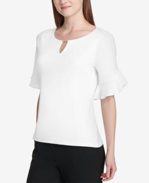 Calvin Klein Keyhole-Neck Ruffle-Cuff Top - TopLine Fashion Lounge