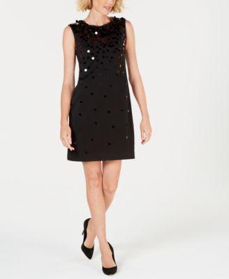 ALFANI Womens Black Sequin Paillete Sleeveless Jewel Neck Above the Knee Shift - TopLine Fashion Lounge