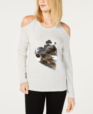 I.n.c. Sequin Heart Cold-Shoulder Sweatshirt, - TopLine Fashion Lounge