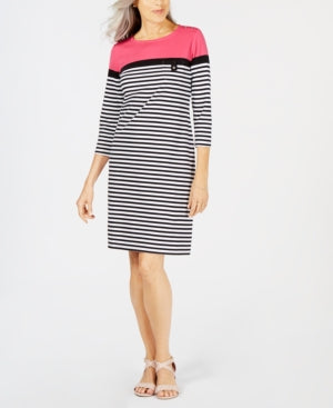 Karen Scott Petite Striped Boat-Neck Dress