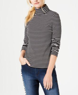 Charter Club Striped Turtleneck Top Deep Black XL - 