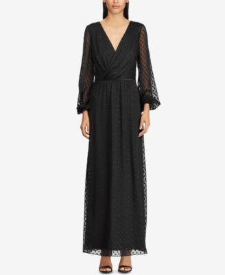 RALPH LAUREN Womens Black Jacquard Knit Surplice Long Sleeve V Neck Maxi - TopLine Fashion Lounge