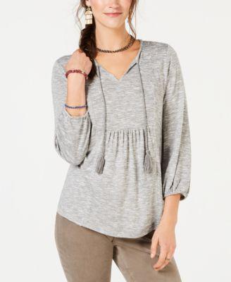 Style Co Petite Pleated Tassel-Tie Top Bold Grey PS - 