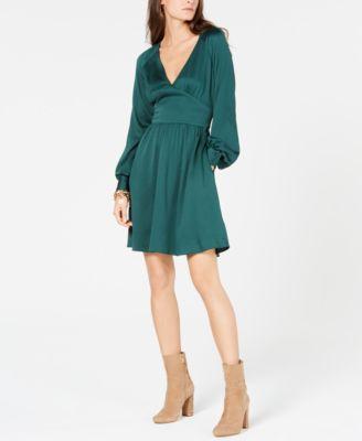 MICHAEL KORS Womens Green Raglan V Neck Above The Knee Fit + Flare Party Dress - TopLine Fashion Lounge