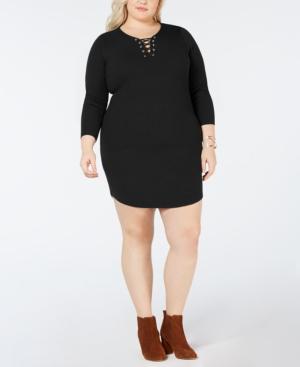 Planet Gold Plus Size Lace-Up Sweater Dress - TopLine Fashion Lounge