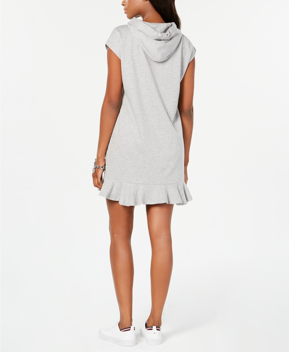 Tommy Hilfiger Women's Gray French Terry Embellished Ruffle-hem Dress - TopLine Fashion Lounge