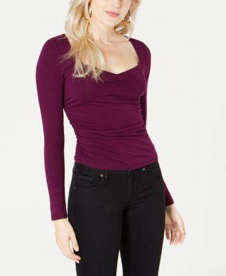 GUESS Freedia Ruched Long-Sleeve Top Spotted Bengal XL - 