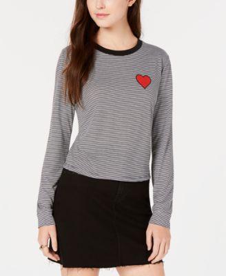 Carbon Copy Heart-Embellished Striped Top Black White S - 