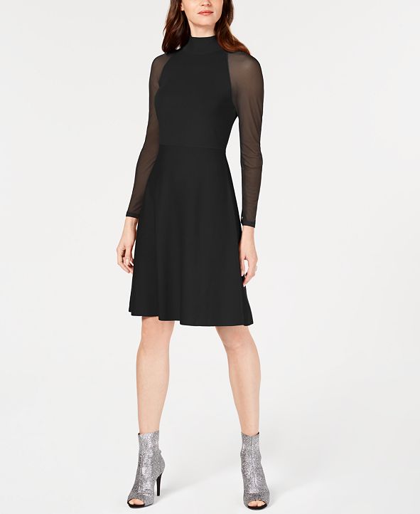 INC Illusion-Sleeve Sweater Dress