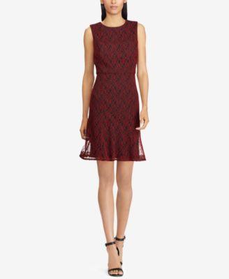American Living By Ralph Lauren Womens Ellie A-line Lace Dress 8 Black & Red - TopLine Fashion Lounge