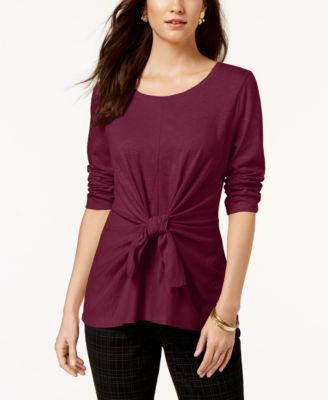 Style Co Petite Tie-Front Top Olive Sprig PS - 