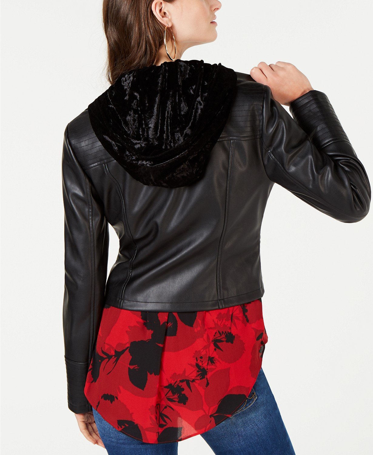 Inc. Faux-Leather Velvet-Hoodie Moto Jacket - TopLine Fashion Lounge