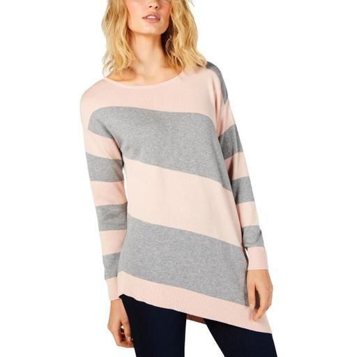 Vince Camuto Striped Asymmetrical Womens Striped Ribbed Trim Pullover Sweater M - TopLine Fashion Lounge