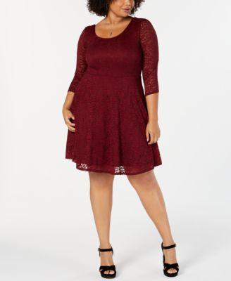 Soprano Trendy Plus Size Lace Fit & Flare Dress - TopLine Fashion Lounge