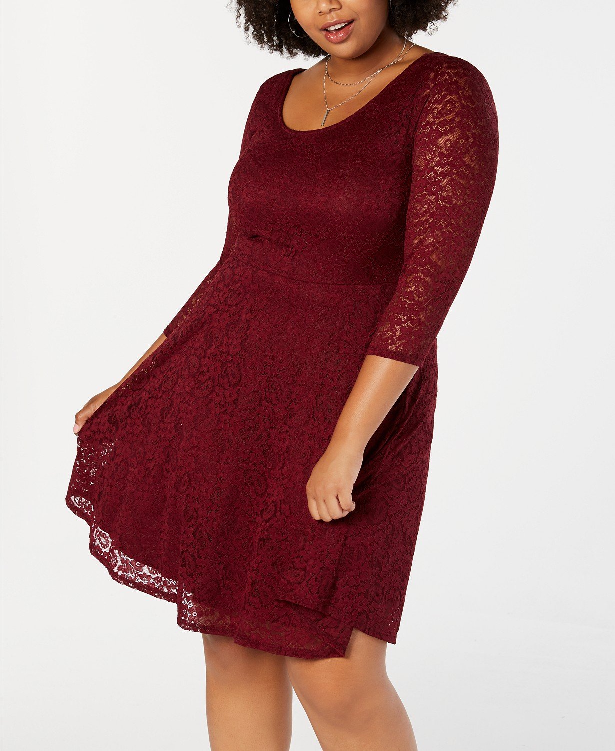 Soprano Trendy Plus Size Lace Fit & Flare Dress - TopLine Fashion Lounge
