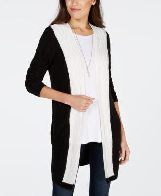 Style Co Colorblocked Cable-Knit Cardig BlackWhite Colorblock S - 