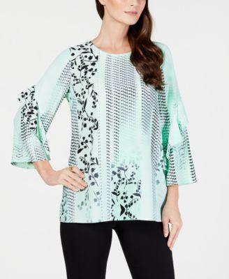 Alfani Printed Ruffled-Sleeve Zip-Back Top - TopLine Fashion Lounge