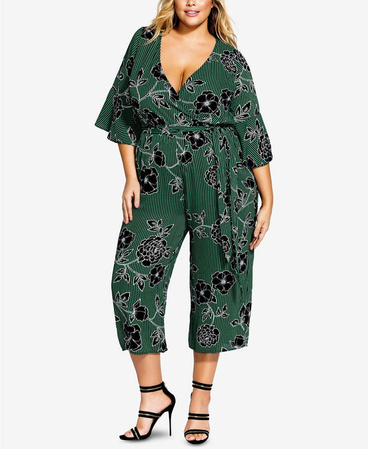 City Chic Trendy Plus Size Varsity Striped Floral-Print Jumpsuit - TopLine Fashion Lounge