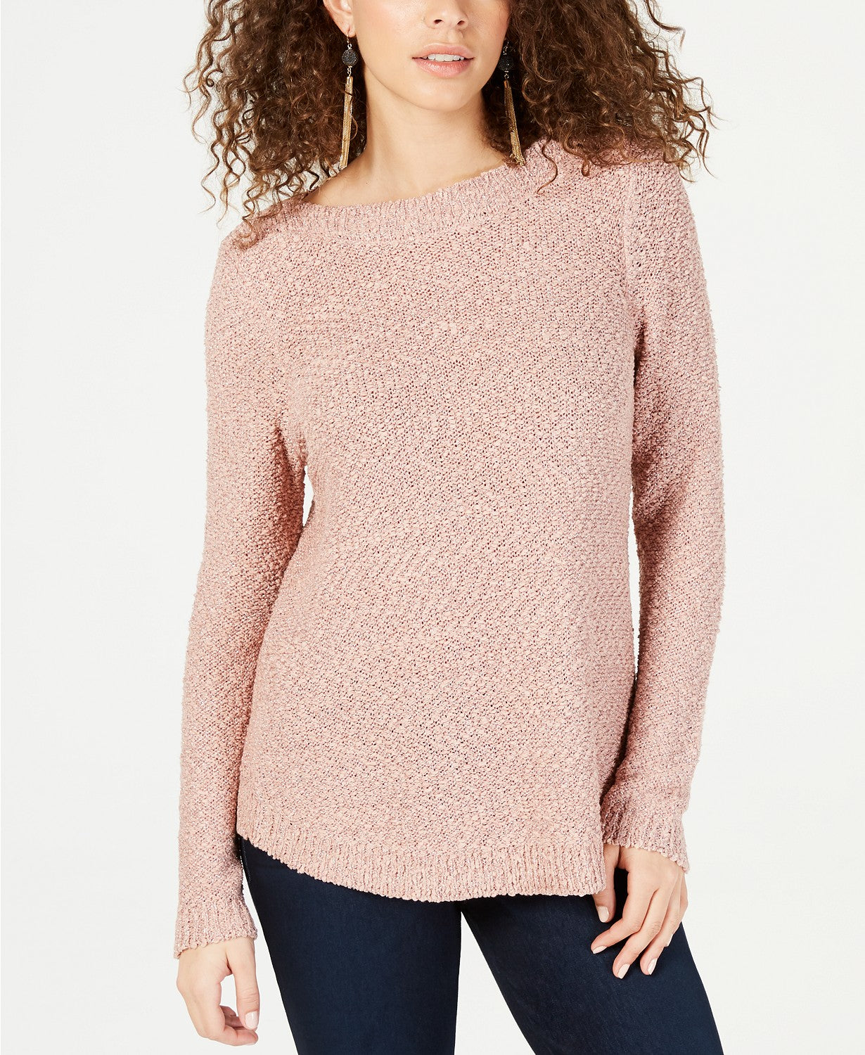INC Womens Shine Metallic Boat Neck Pullover Sweater