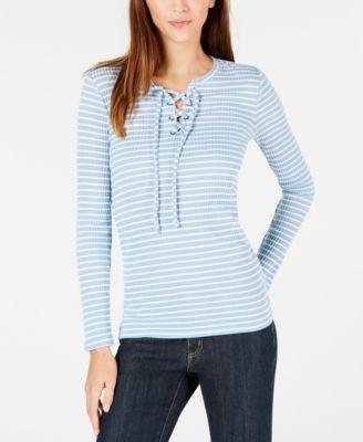 Michael Michael Kors Ribbed Lace-Up Top - TopLine Fashion Lounge