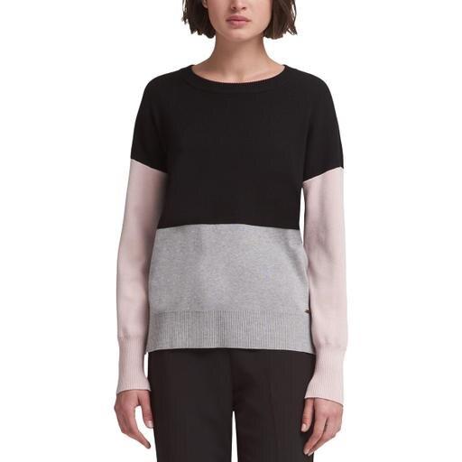 DKNY Womens Colorblock Crew Neck Pullover Sweater - TopLine Fashion Lounge