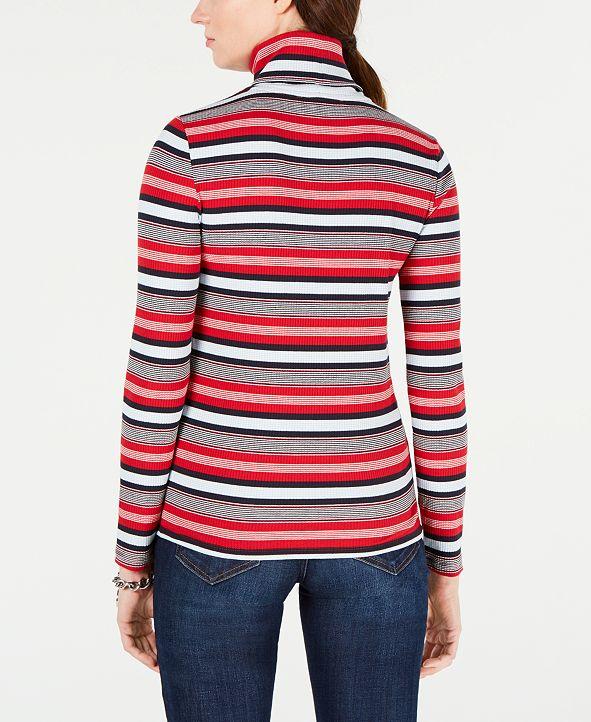 Tommy Hilfiger Striped Turtleneck Top Womens Striped Pullover Blouse - Large - TopLine Fashion Lounge