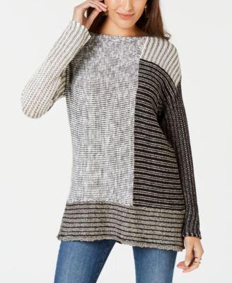 Style Co Blocked Boat-Neck Sweater Blue Combo L - 