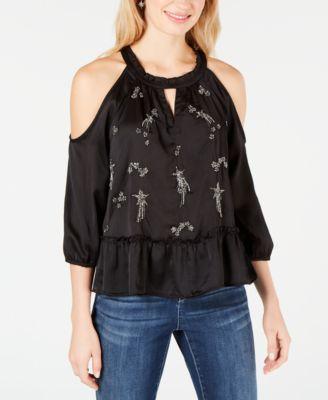 I.n.c. Embellished Cold-Shoulder Peplum Blouse - TopLine Fashion Lounge