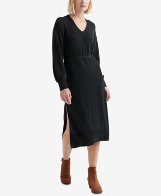 Lucky Brand V-Neck Sweater Dress Charcoal S - 